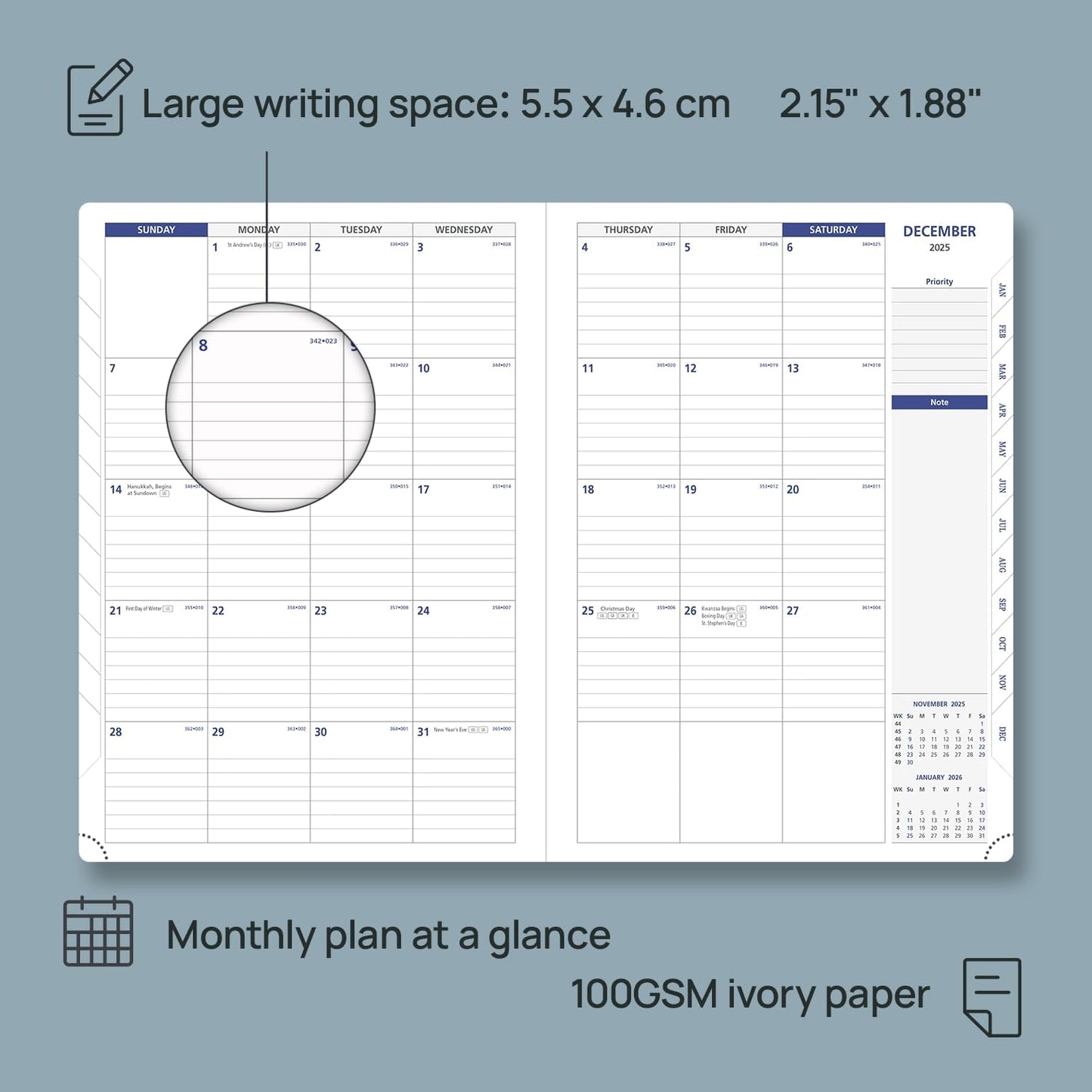 POPRUN Monthly Planner 2026-2027 (Large-8.25'' x 11.75''), 16 Months Calendaer (Dec 2025-Mar 2027) Appointment Book with Stair Tabs, Inner Pockets, Pen Holder, PU Leather Softcover - Night Sky Navy Blue