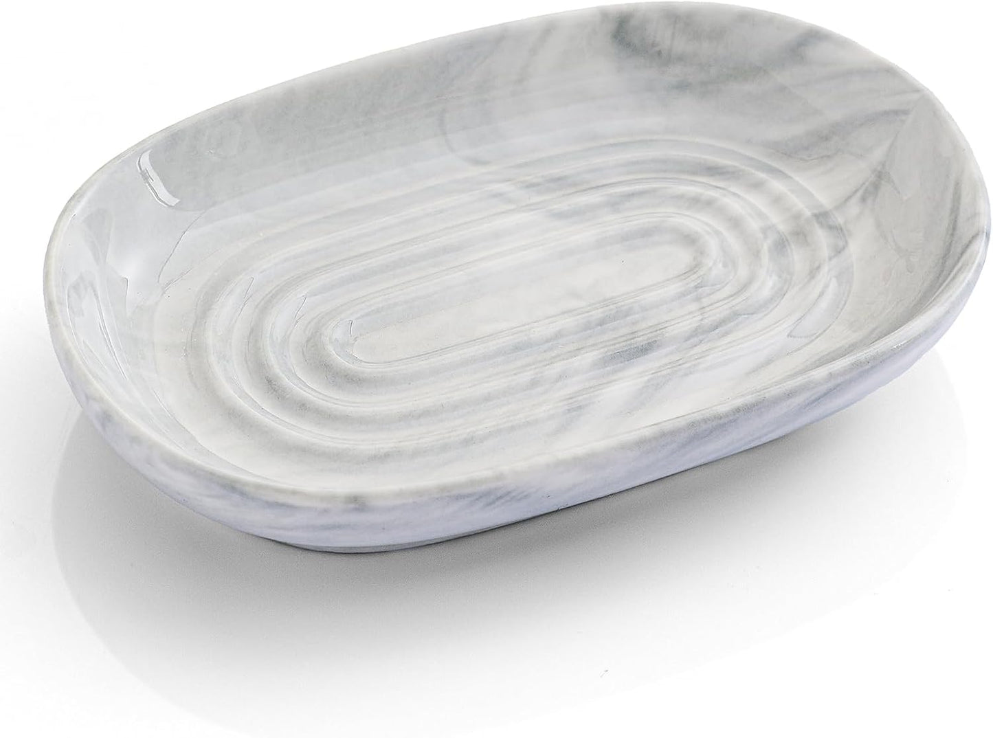 Handcrafted Fancy Ceramic Soap Dish, Decorative Soap Holder with Unique Marble Textures, Multi-Purpose Soap Bar Holder for Bathroom & Kitchen, Non-Slip & Waterproof (Gray Texture)