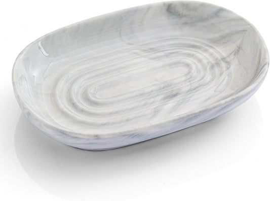 Handcrafted Fancy Ceramic Soap Dish, Decorative Soap Holder with Unique Marble Textures, Multi-Purpose Soap Bar Holder for Bathroom & Kitchen, Non-Slip & Waterproof (Gray Texture)