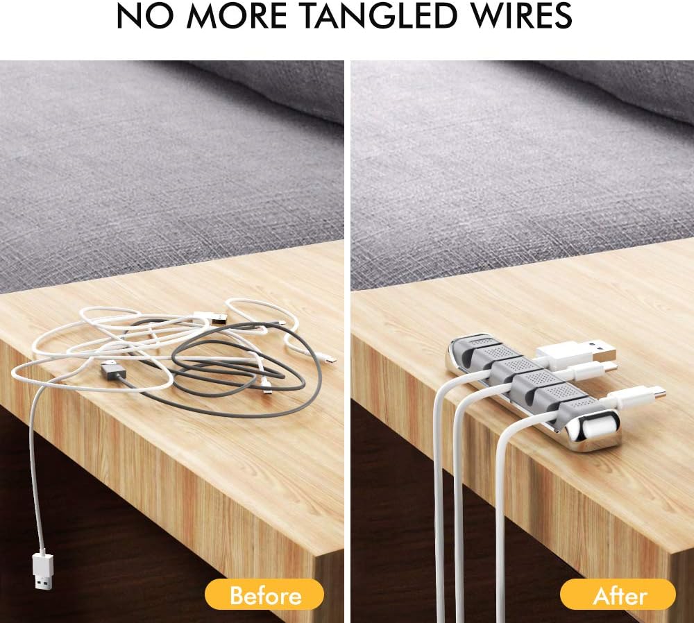 AHASTYLE Cable Organizer Holder 5 Slots Desktop Cord Wire Clips Keeper for Organizing USB Cable/Power Cord/Wire Home Office and Car (Grey)