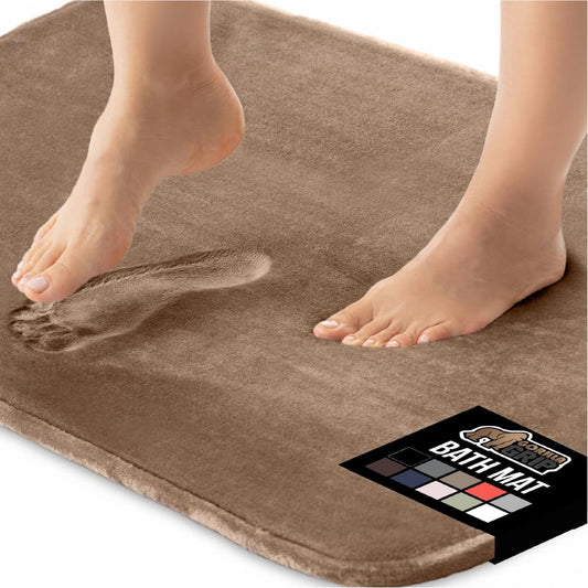 GORILLA GRIP Memory Foam Bath Mat, Soft Absorbent Velvet Bathroom Mats, Durable Dots on Underside, Machine Washable Bathmat, Carpet Rug Room Decor for Shower Tub Floor RV, 42x24 Rugs, Taupe