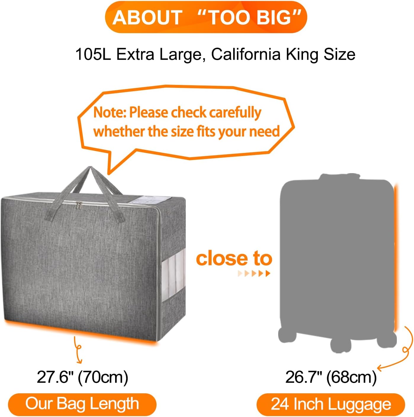 2 Pack 105L Comforter Storage Bags, Extra Large Bedding Storage Bags with Category Card and Clear Window, Reinforced Handles & Zippers, Foldable Closet Organizers for Blanket Pillow