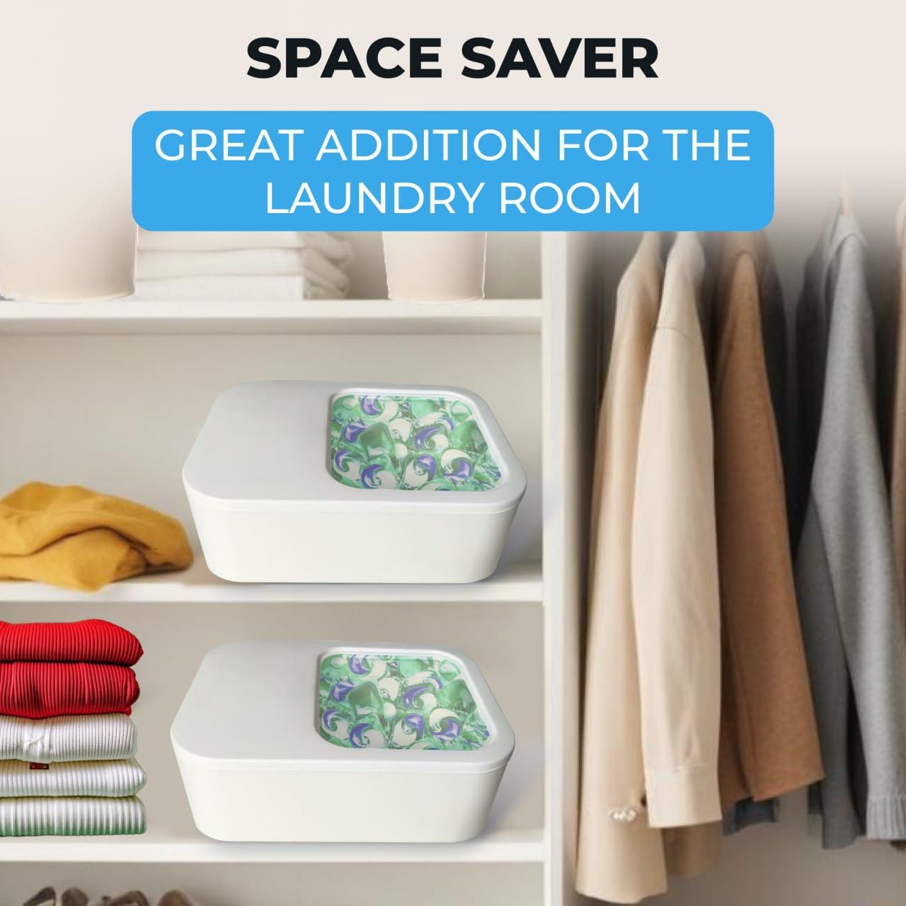 TidyFriend Laundry Pods Container with Slide Lid, 11.8" x 8.6" x 4.5", Airtight Storage Keeps Pods Fresh, Holds 9–10 lbs or 100–130 Pods, Laundry Detergent Container & Dishwasher Pod Holder (White)