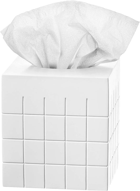 Creative Scents Polar White Tissue Box Cover Square – Decorative Tissue Holder for Bathroom, Tissue Box Holder with Wide Opening - White Bathroom Accessories