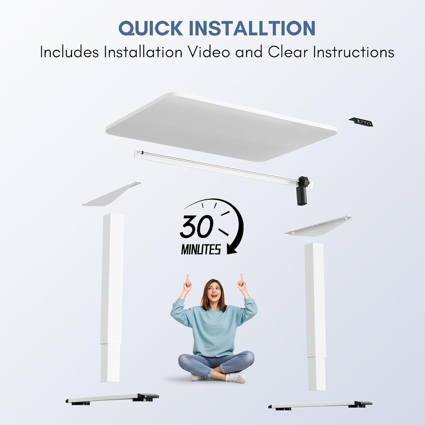 Furmax Electric Height Adjustable Standing Desk Large 40 x 24 Inches Sit Stand up Desk Home Office Computer Desk Memory Preset with T-Shaped Metal Bracket, White