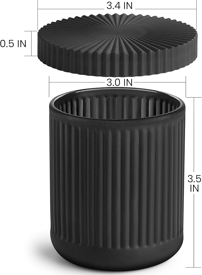 Glass Bathroom Organizer Set for Men, 2 Pack Bathroom Accessories, Bathroom Decor for Cotton Swabs, Cotton Balls, Pads, Floss Picks – Husband Birthday Gift Ideas, Gifts for Men(Black)