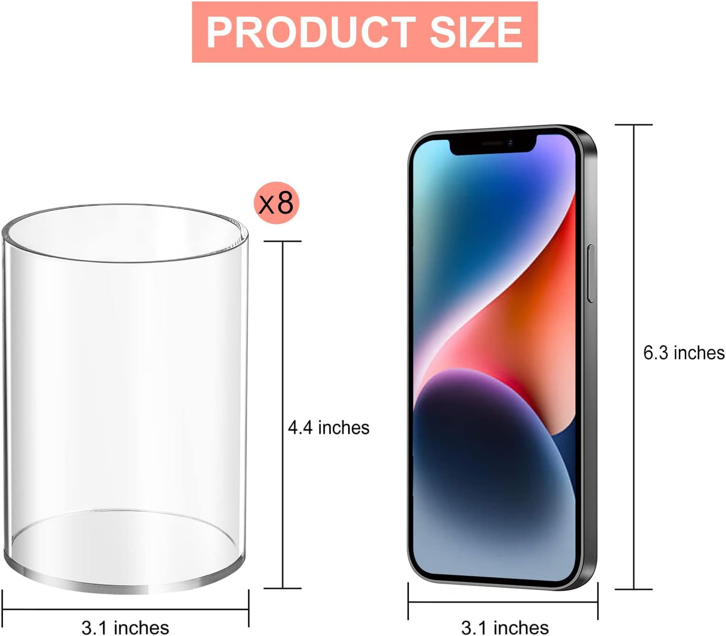 8 Pieces Clear Acrylic Pen Holder Round Acrylic Pencil Cup Clear Makeup Bush Holder Acrylic Desktop Stationery Organizer for Office School Home Desk Accessories (8 Pack, Round)