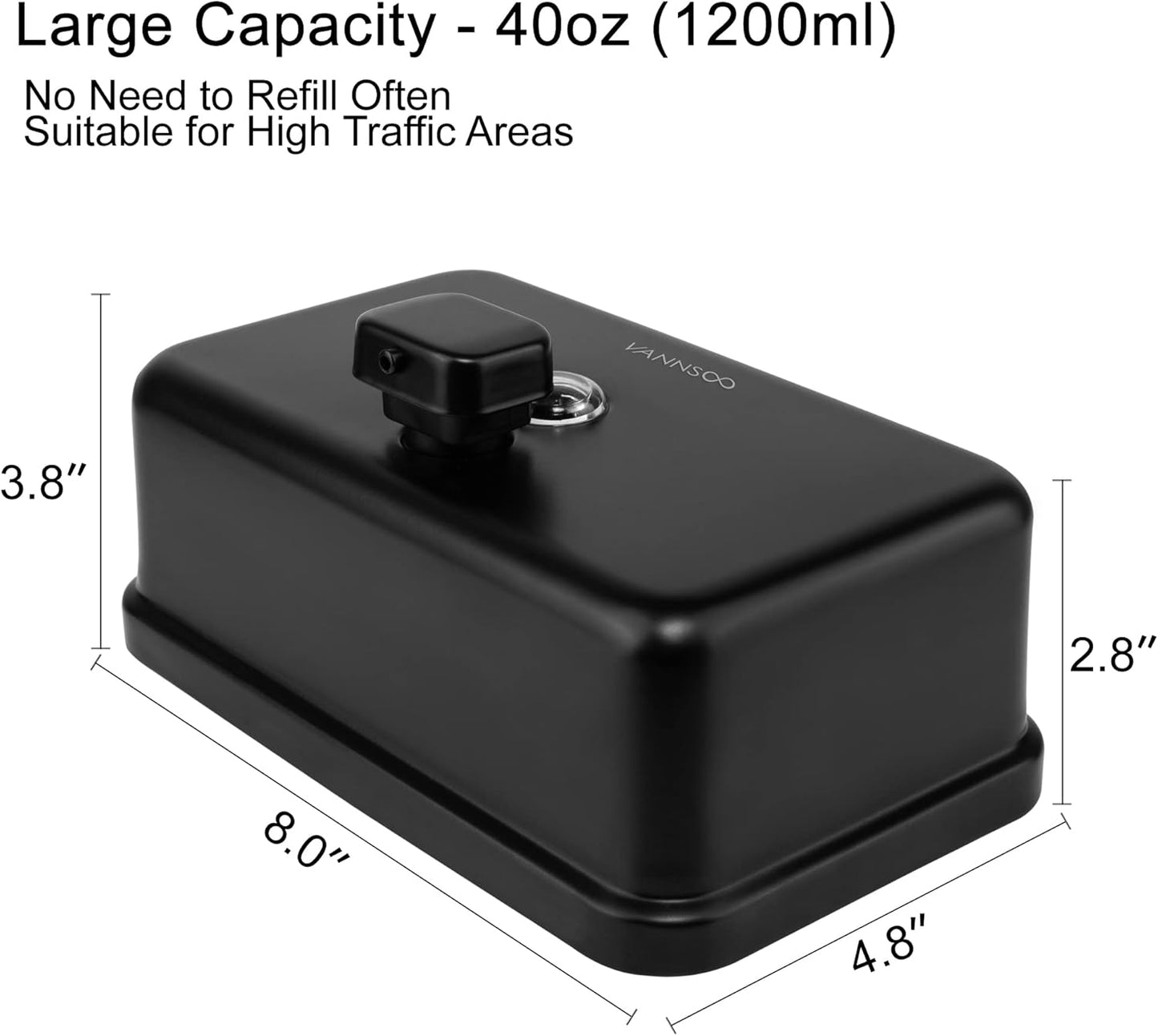 Wall Mounted Hand Soap Dispenser Bathroom, 1200ml 40oz Commercial Stainless Steel Black Liquid Soap Dispenser Wall Mount (Horizontal Black)