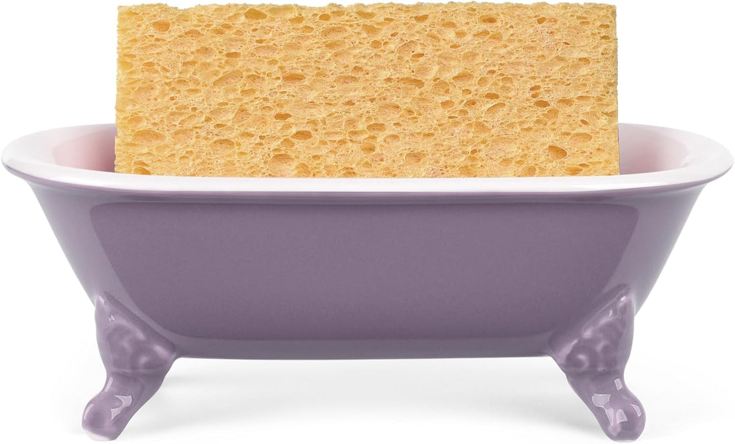 6.5" Ceramic Mini Decorative Clawfoot Bathtub Bar Soap Dish, Kitchen Sponge Holder and Shower Tray for Bathroom, 1 Pack(Lavender)
