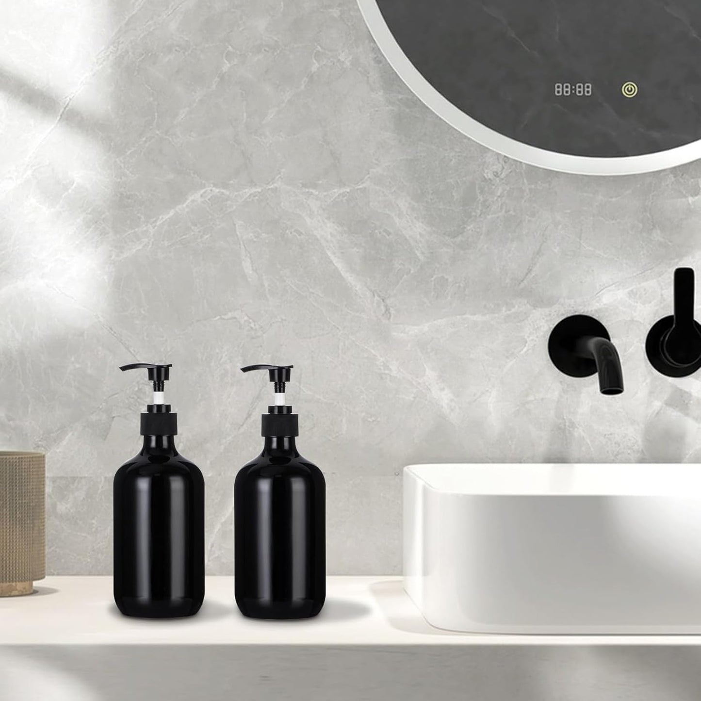 Yebeauty Pump Bottle Dispenser, 17oz 500ml Empty Plastic Shampoo Conditioner Dispenser, Refillable Shower Soap Dispenser Pump Bottle Liquid Containers for Kitchen Bathroom, 2 Pack Black