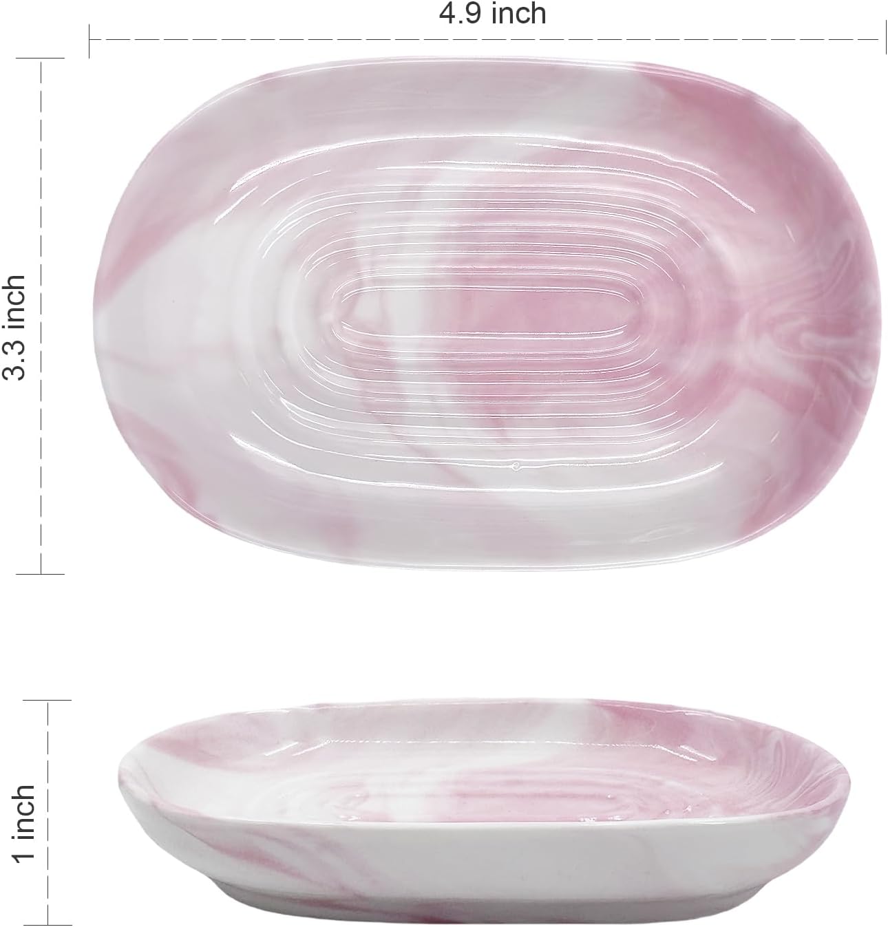 Soap Dish, Ceramic Soap Dish with Marble PatternShower, Soap Saver Tray for Bathroom, Kitchen Sink & Vanity, Multi-Use Holder for Jewelry, Rings, Keys (1 Pack, Pink-White)