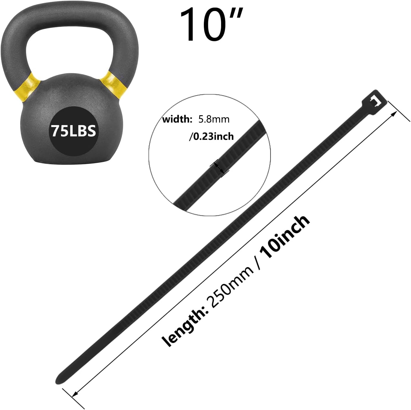 200PCS 10 inch Black Zip Ties 75LBS Tensile Strength Self-Locking heavy duty UV Resistant Cable Tie Wraps for indoor and outdoor use(Black)