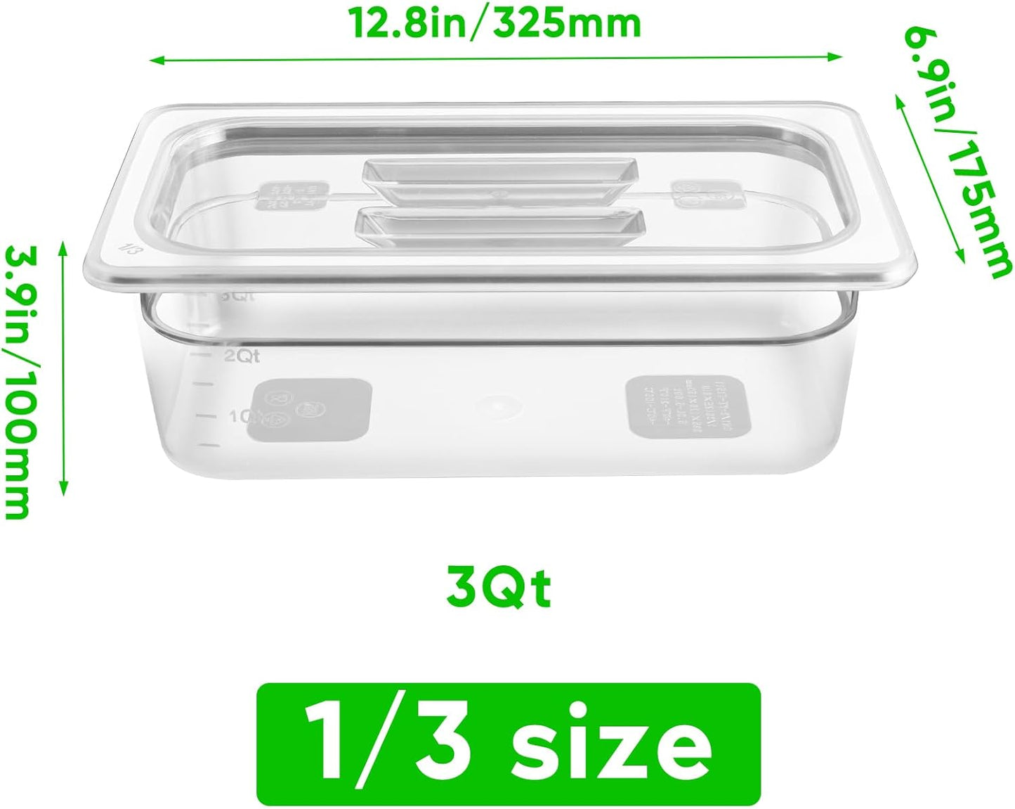 6 Pack 1/3 Size 4'' Deep Clear Food Pans with Lids, Commercial Food Pans Polycarbonate Transparent Food Storage Containers, Stackable Plastic Pan with Capacity Scale, Restaurant Supplies Hotel Pan