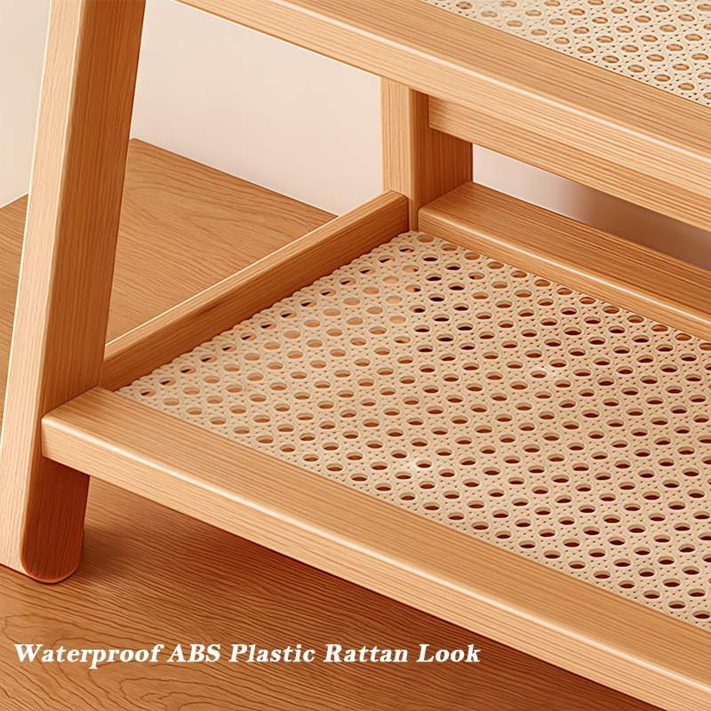 Wicker-Look Tea and Coffee Bar Station Organizer, Bamboo Mug Holder Countertop, Matcha Stand, Cup Display Shelf, Condiment Storage Rack for Kitchen Counter, 2 Tier