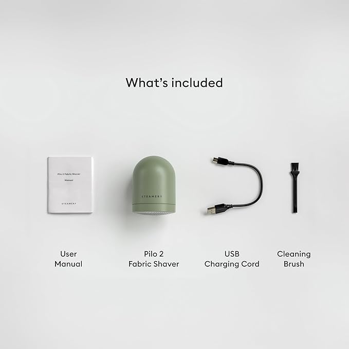 Steamery Fabric Shaver Pilo 2, Removes Lint and Pilling from Clothes and Textiles, Rechargeable Lint Remover with USB, Green