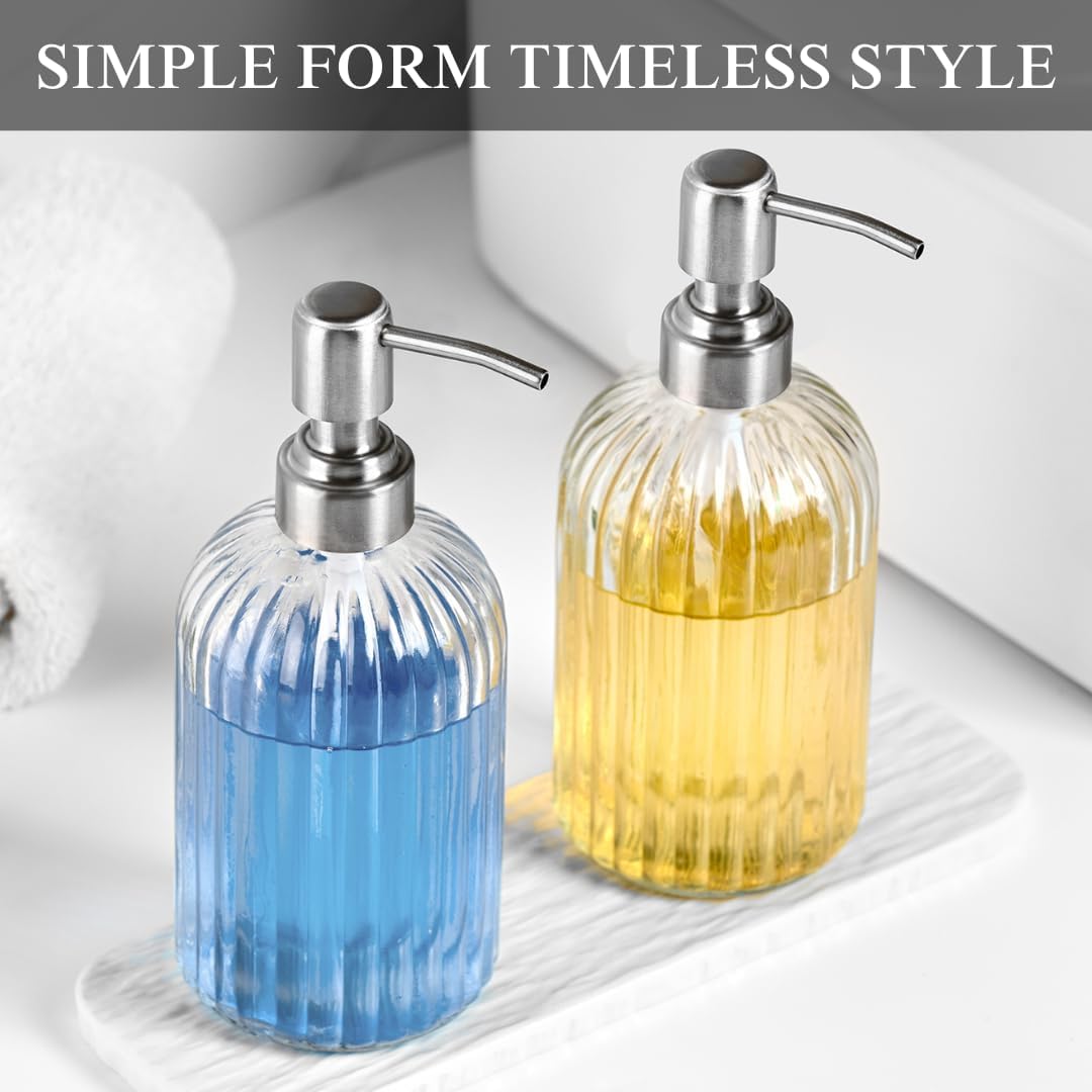 Clear Glass Soap Dispenser with 304 Rustproof Stainless Steel Pump 18oz for Kitchen and Bathroom Hand Soap Dispneser Bottle