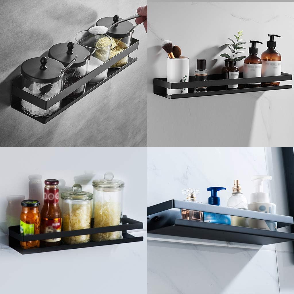 OwnMy Bathroom Shower Shelf Stainless Steel Bath Kitchen Basket Shower Caddy Rack, Rustproof Metal Bathroom Storage Floating Shelves Wall Mounted Shower Corner Rectangular Shelf - 16 Inch Black