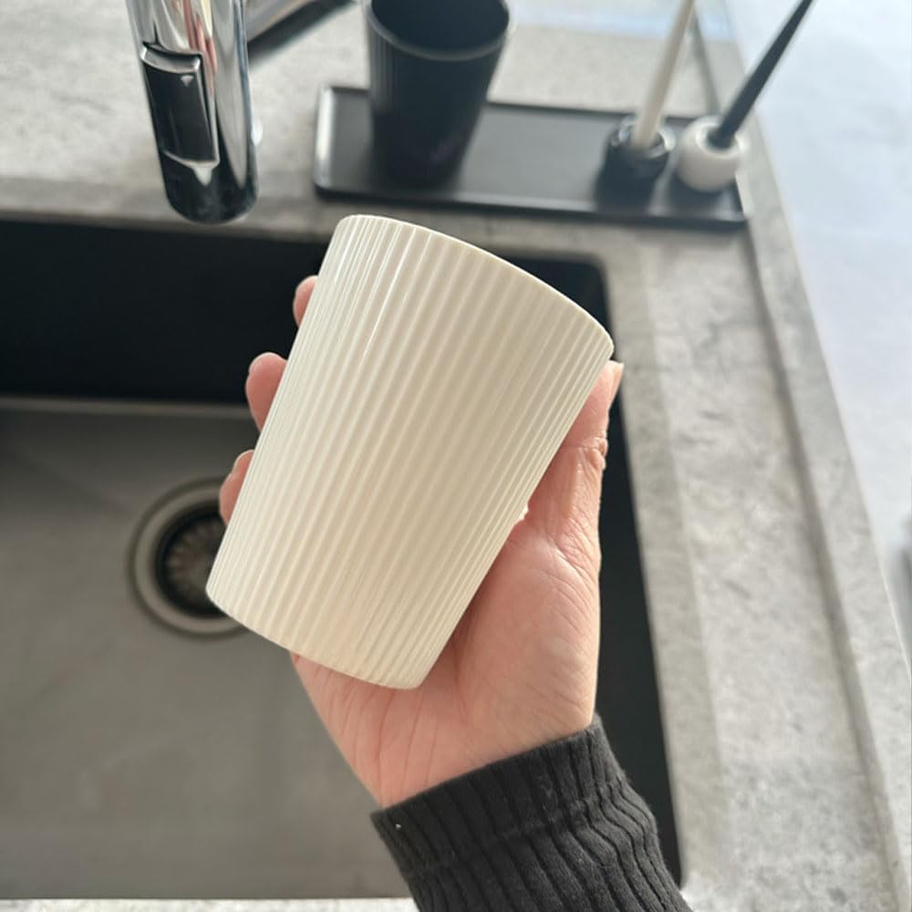 Ceramic Vertical Stripe Toothbrush Cup, Couple Toothbrush Cups, Bathroom Tumbler, Striped Ceramic Coffee Mug, Drinking Cup (White)