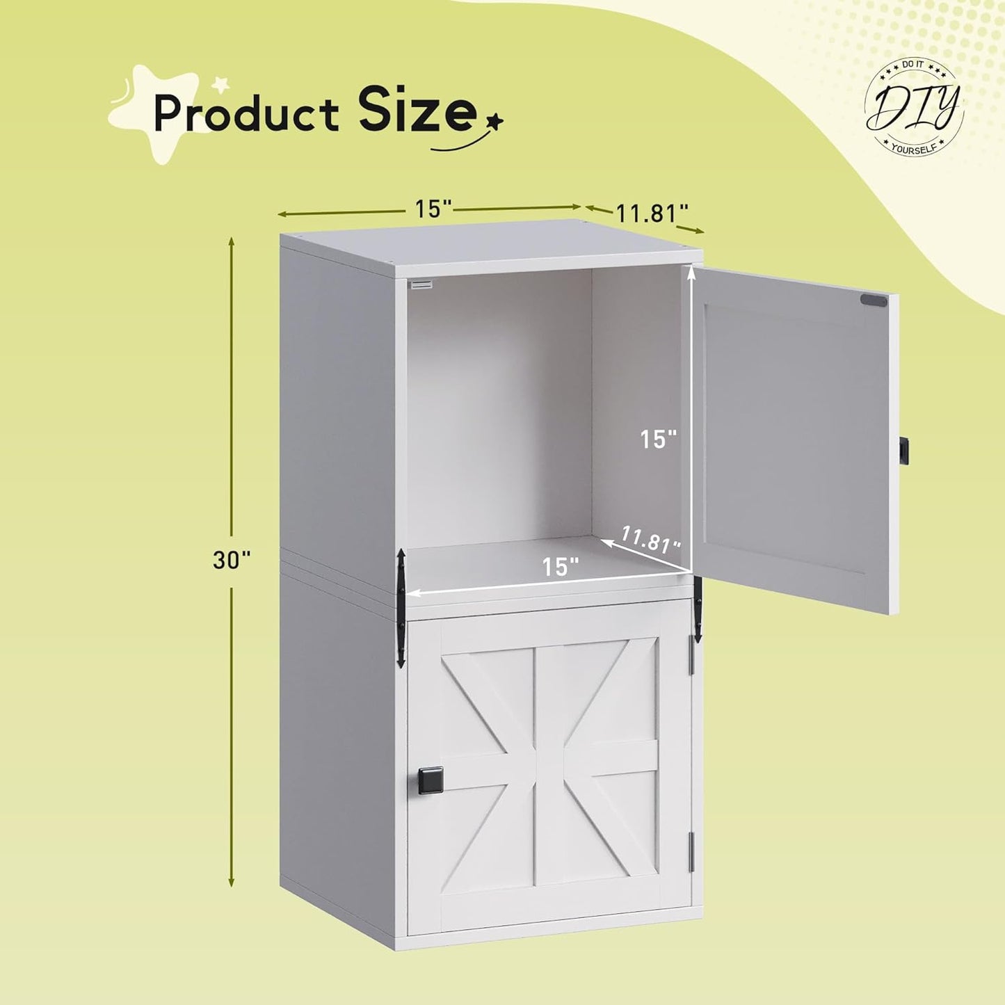 2-Tier Stackable Cube Storage Organizer, DIY Cube Storage Bookcase with Doors & Anti-Tip Design, Book Shelf for Bedroom, Office, Dorm,15" W x 11.81" D x 30" H, White