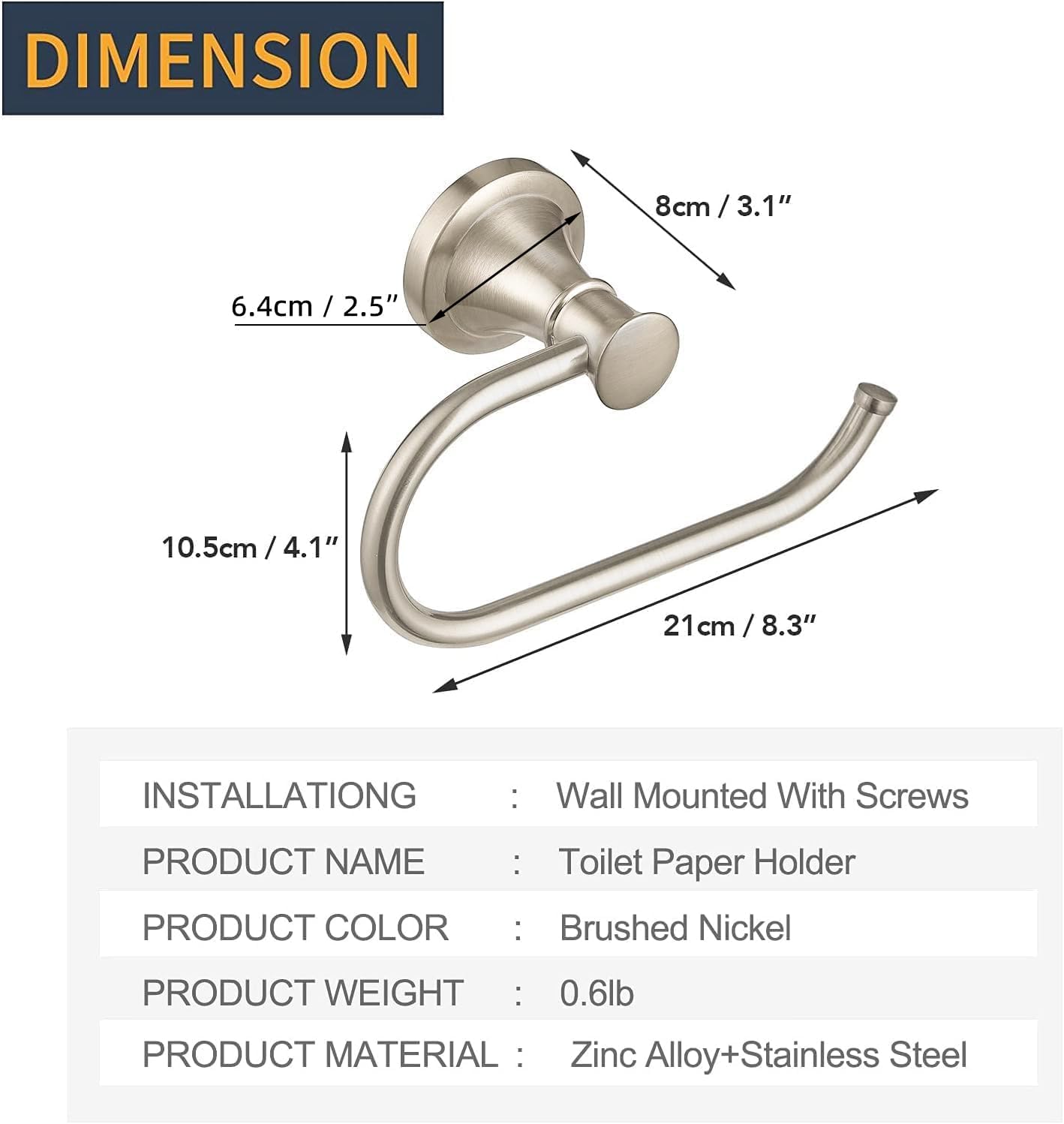 BESy Brushed Nickel Toilet Tissue Paper Holder Brushed Nickel Bathroom Accessories Toilet roll Paper Hanger, Wall Mounted, Rustproof