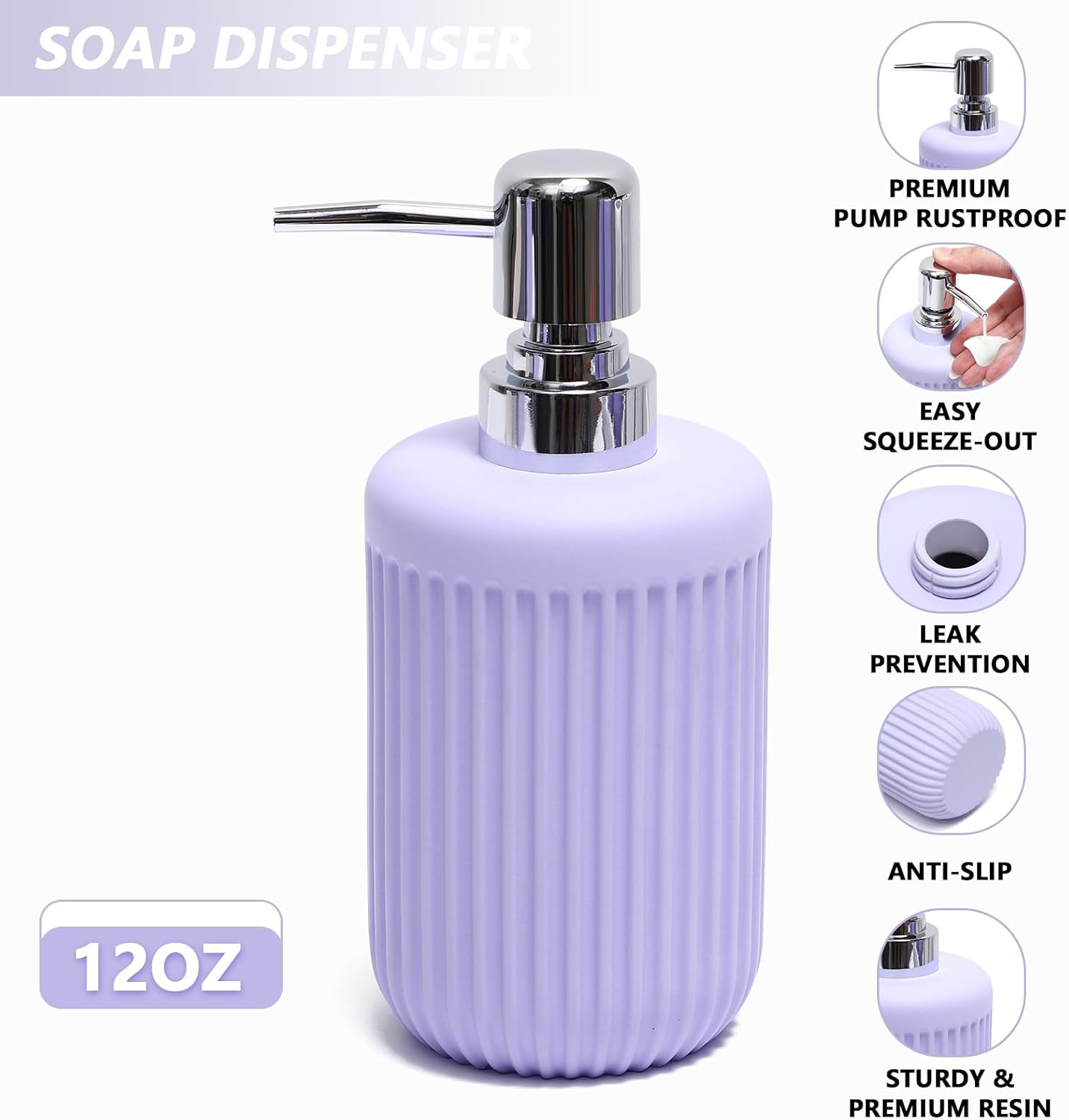 Resin Light Purple Bathroom Accessories Set 5 Pcs, Lotion Soap Dispenser, Toothbrush Holder, Bathroom Tumbler, Qtip Holder and Vanity Tray, Bathroom Countertop Organizer Set for Home Apartment