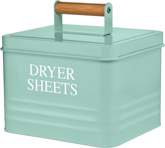Calindiana Modern Farmhouse Metal Laundry Dryer Sheets Holder Fabric Softener Dispenser with Lid for Laundry Room Decor and Accessories and Space Saving Laundry Room Organization and Storage, Mint
