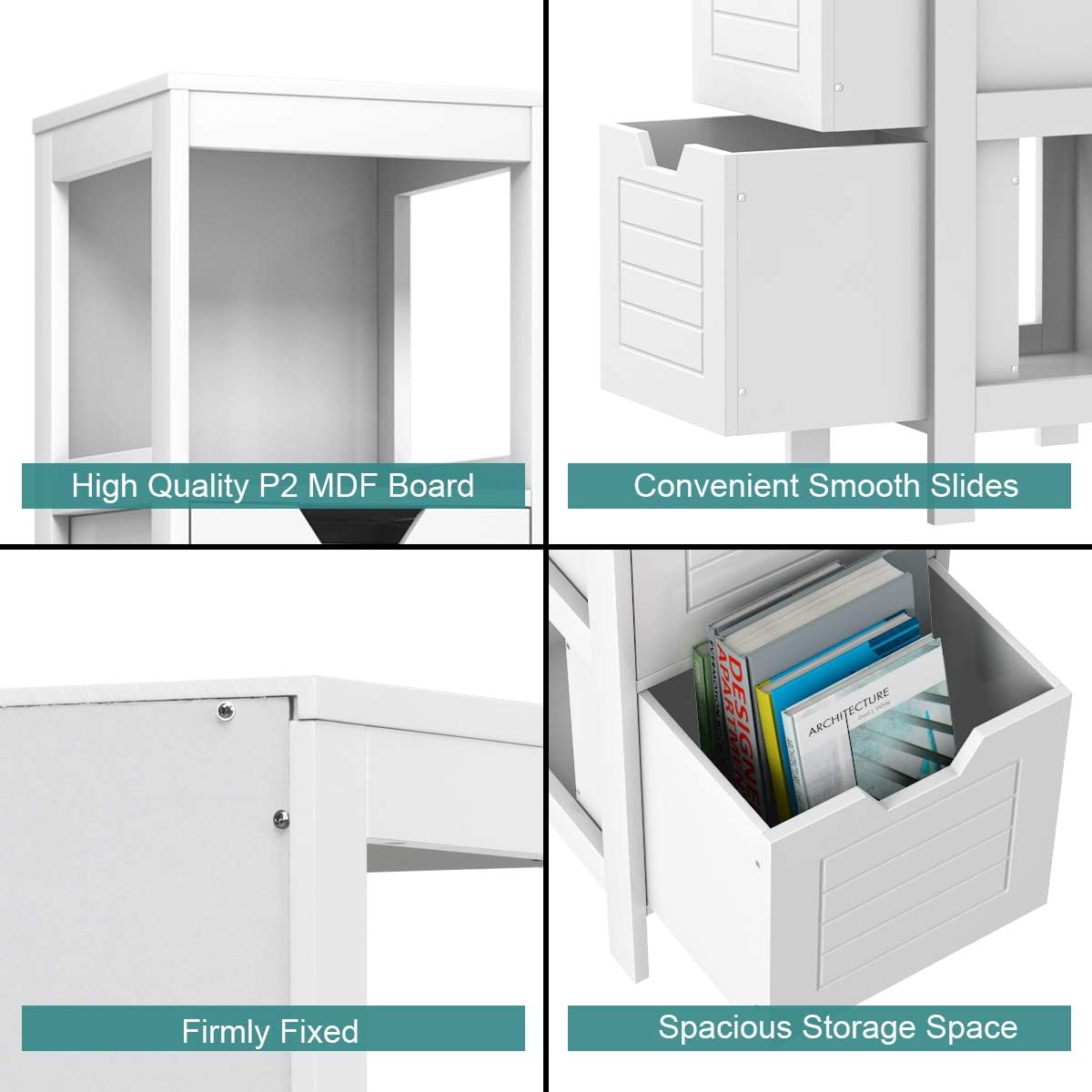 Tangkula Bathroom Floor Cabinet, Narrow Wooden Storage Cabinet w/2 Switchable Drawers, Freestanding Small Cabinet for Small Spaces, 12 x 12 35 Inch (White)