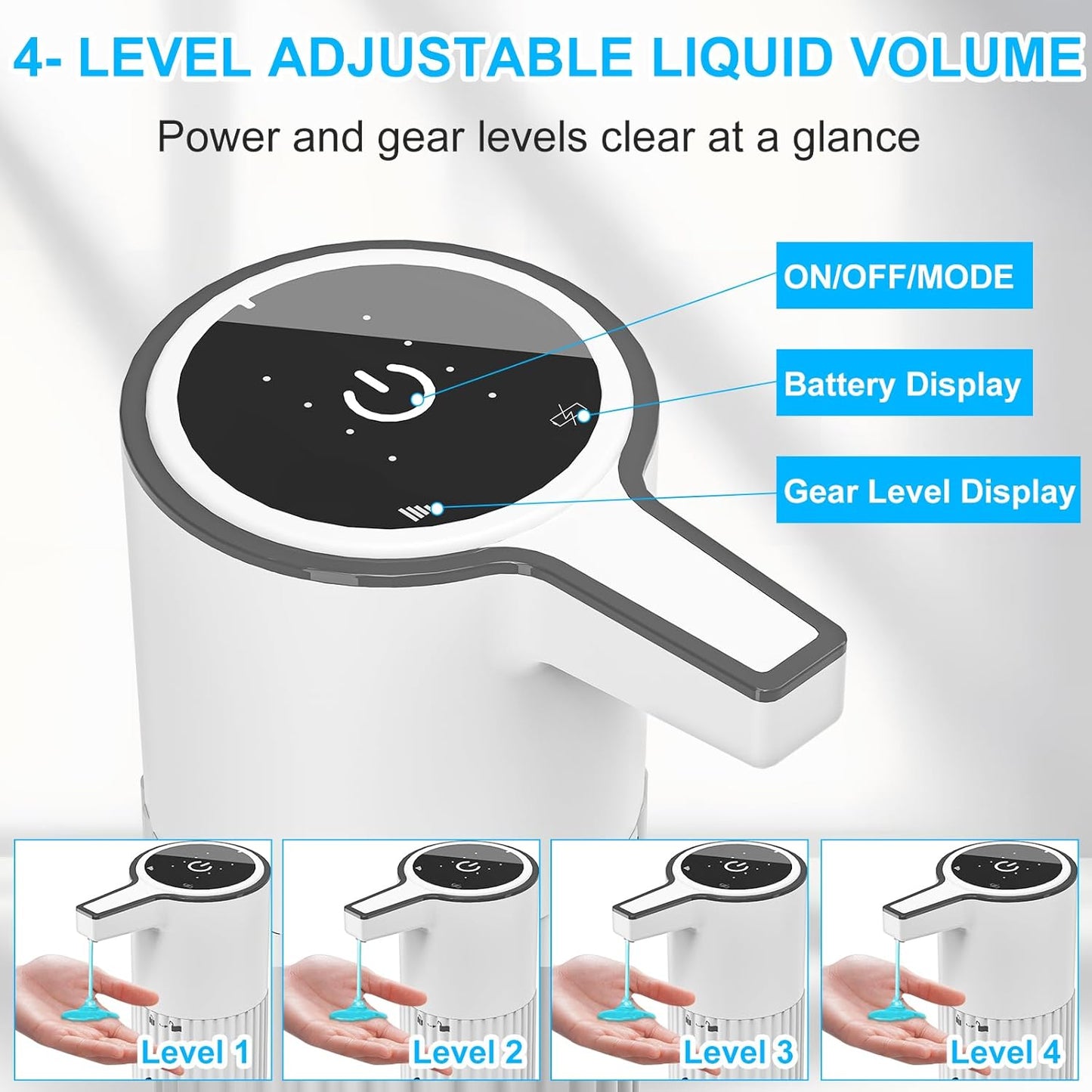 HOMELYLIFE Automatic Luquid Soap Dispenser, 13.53oz/400ml Touchless Soap Dispenser with 4 Adjustable Levels, 1800mAh USB Rechargeable Smart Hand Free Dispenser for Bathroom, Kitchen, Office, Home