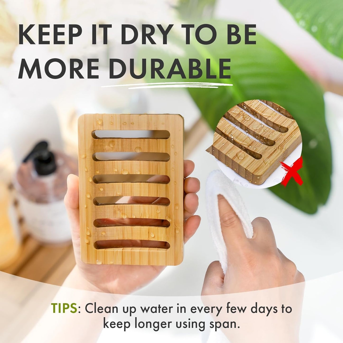 AmazerBath Soap Holder, Bamboo Soap Dish, Wooden Soap Holder Soap Dish, 2 Pack Bamboo Soap Holder, Soap Dishes for Bar Soap, Wooden Soap Tray, Kitchen Soap Tray Self Draining (Wooden Color)