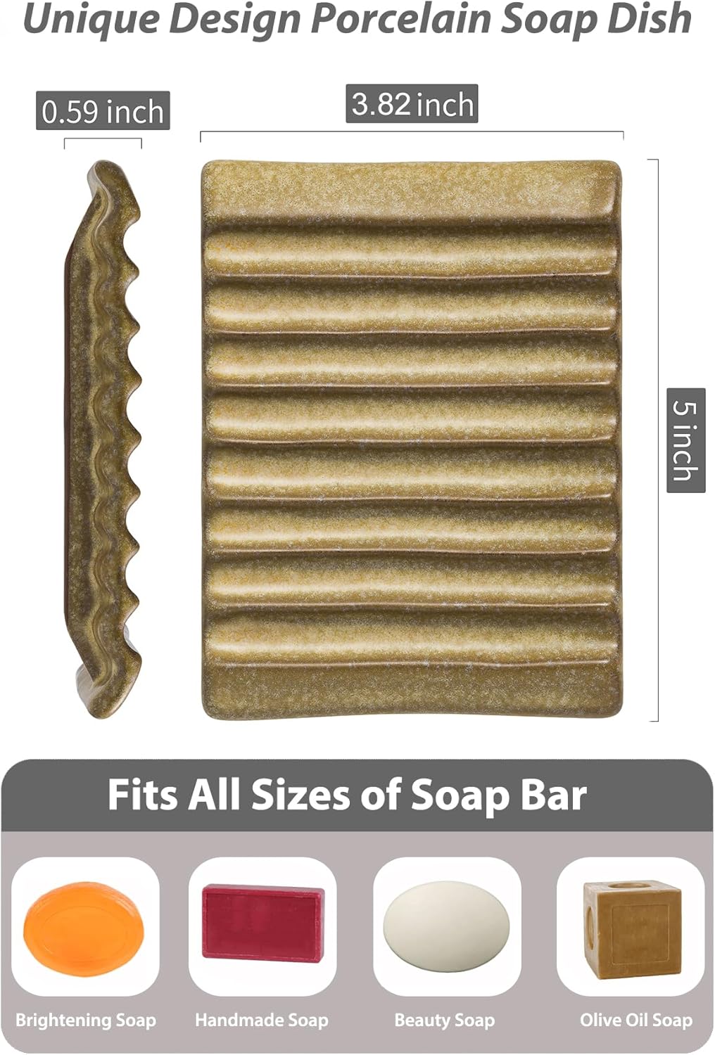 Soap Dish for Countertop with Self Drain, Ceramic Bar Soap Holder for Sink Japanese Soap Saver for Bathroom with Self Drain, Yellow