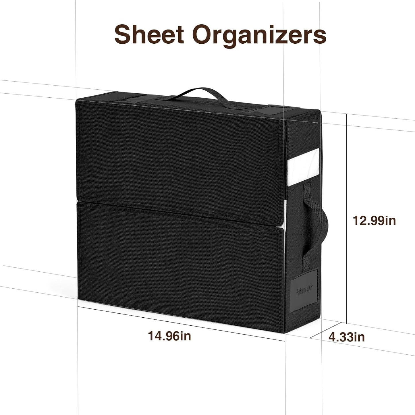 DIMJ Bed Sheet Organizers 6 Pack, Folding Sheet Bedding Storage Organizer, linen closet organizer with Window Handle (Queen or King Size) for Bed Sheets Duvet Covers Pillowcases.(Black), 6pack