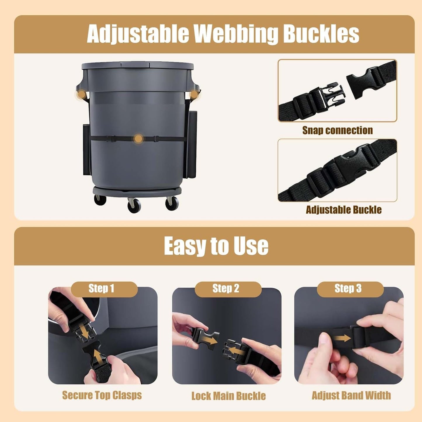 Trash Can Caddy Bag: 1680D Fabric Heavy-Duty Cleaning Caddy with Adjustable Buckle fits 32-55 gal Trash Can, Multi-Pockets Cleaning Tool Organizer for House Cleaners & Janitorial Duties