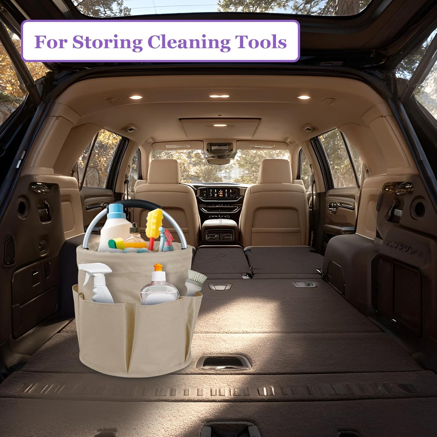 17L Cleaning Supply Caddy with Soft Handle, Portable Shower Caddy in 600D Oxford Fabric, Garden Tool Organizer Bag, Multifunctional Storage Basket for Bathroom, Garden, Khaki