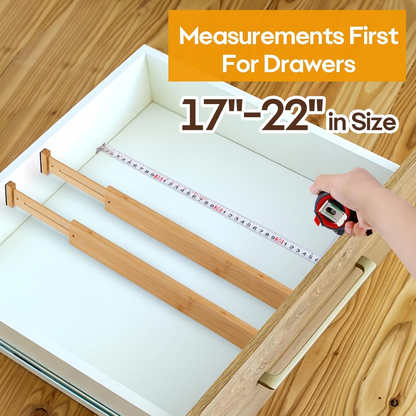 Bamboo Drawer Dividers Organizers, Kitchen Drawer Dividers for Clothes, Adjustable Drawer Separators for Dresser, Bedroom, Bathroom, Office, 4 Pack, 17“-22”