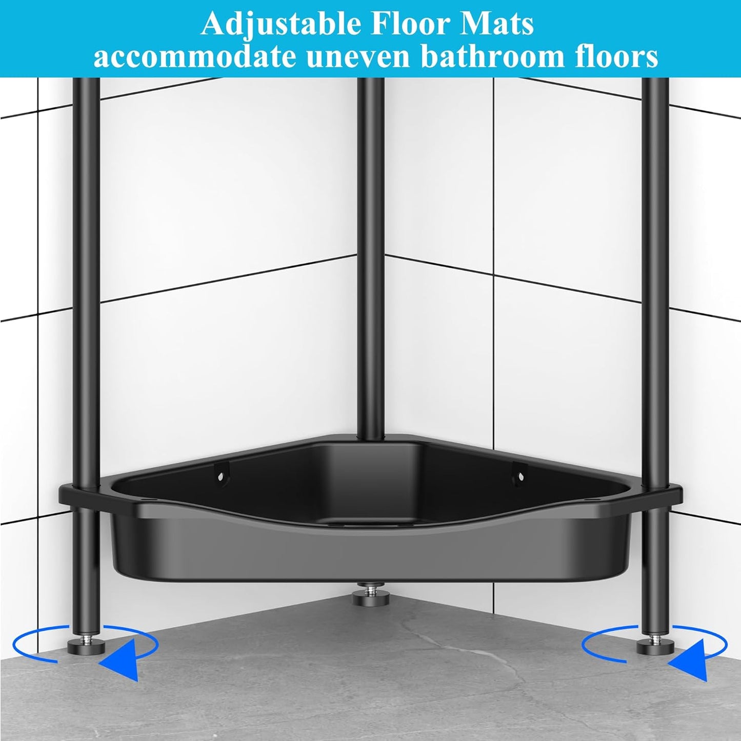 4 Tier Floor Standing Corner Shower Caddy Organizer Shelf with Hooks, Bathroom Shelves Stand Rack, Jet Black