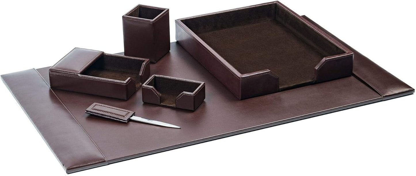 Dacasso Bonded Set Luxury Leather Desk Pad & Desk Organization Essentials, 6 Piece, Dark Brown