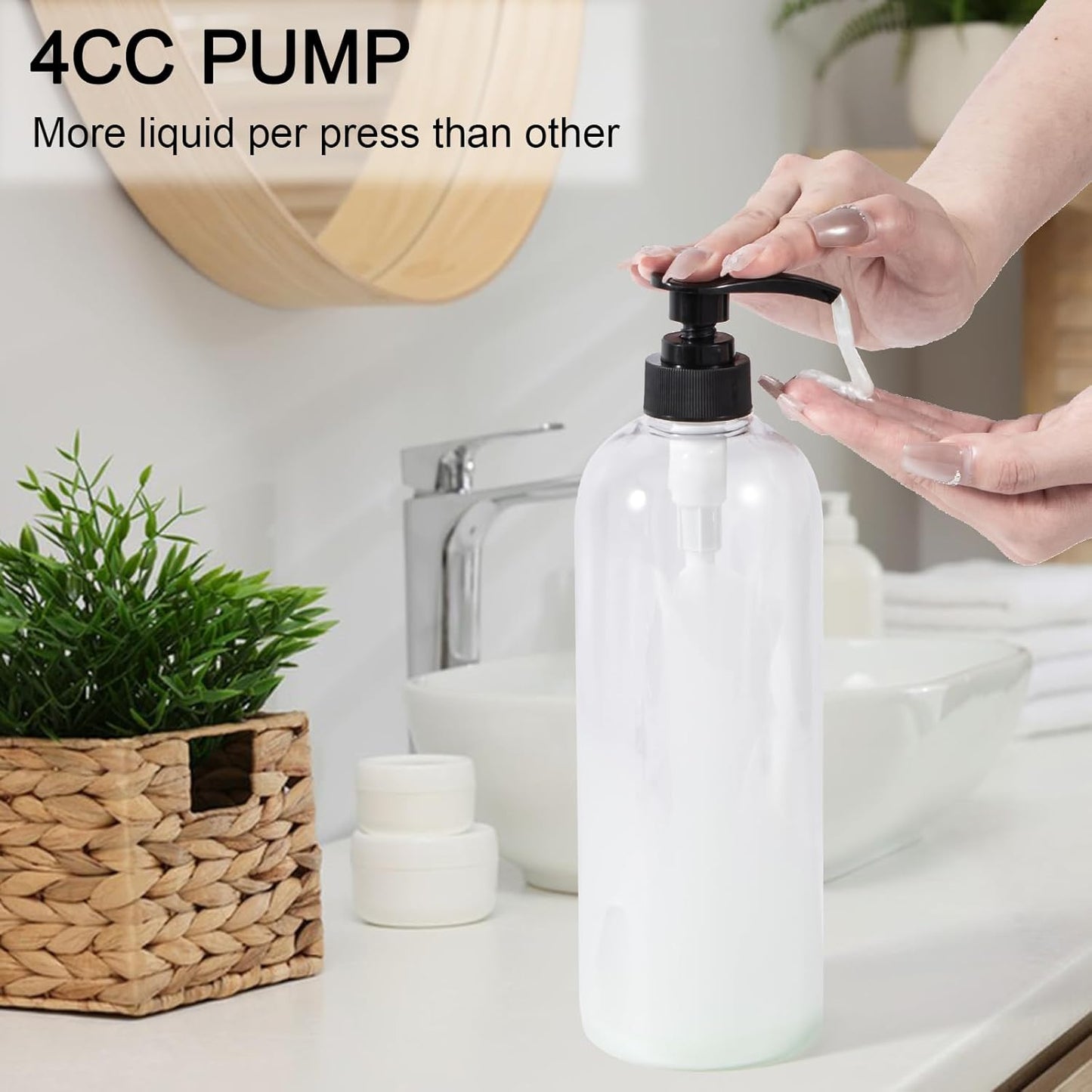 Yebeauty Pump Bottle Dispenser, 33.8oz 1000ml Empty Plastic Shampoo and Conditioner Dispenser, Refillable Shower Soap Dispenser Pump Bottle Containers for Bathroom Kitchen, 2 Pack Clear