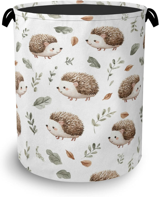 Hedgehog Laundry Hamper,Plant Leaf Dirty Clothes Laundry Basket with Handles Waterproof Oxford Cloth Storage Basket for College Dorms Bathroom Bedroom 16" x 20.8"