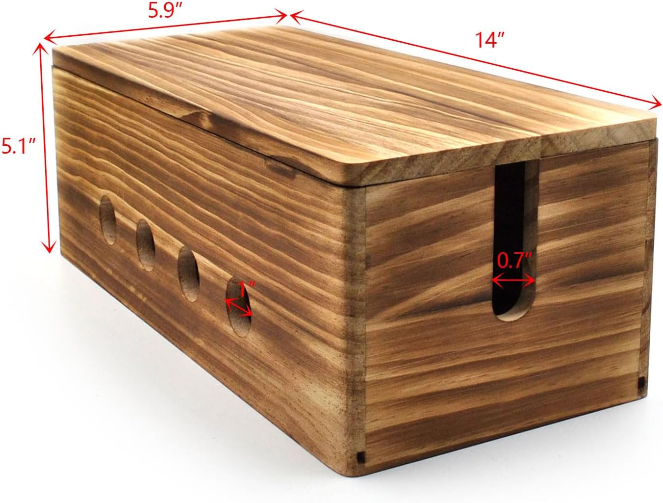 Large Cable Management Box, Wood Cord Hider Box & Organizer for Power Strip Hider Cable Storage for Office, TV Wires, Desk Cord Organizer, 14" x 5.9" x 5.1", Vintage Walnut (Vintage Walnut-lid)