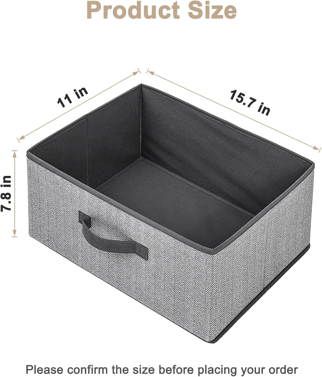 Storage Baskets, 15.7 Inch Woven Fabric Bins, Storage Cubes with Reinforced Handles, Organizer Bins for Closet Shelves, Foldable, for Toys, Clothes, Natural Beige (2PCS/Grey-15.7*11*7.8inch)