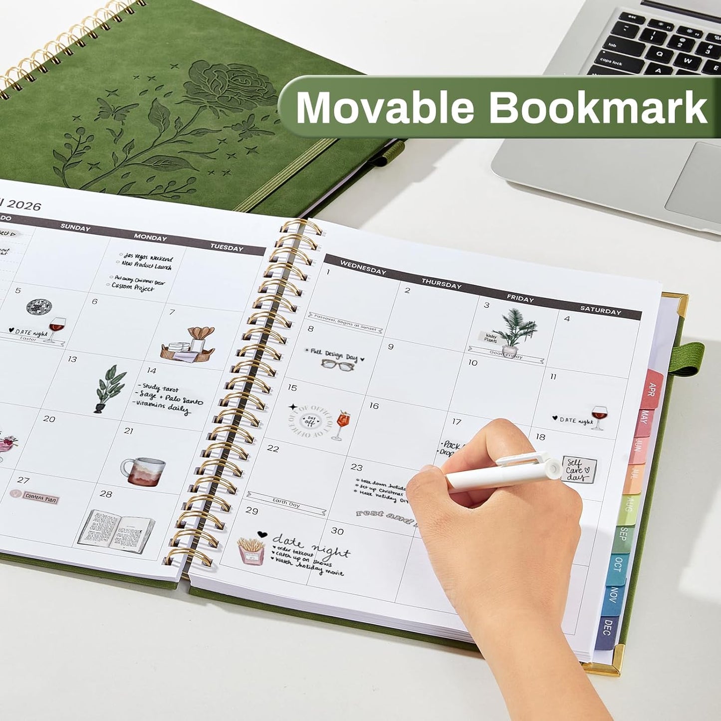 2026 Planner Hardcover Weekly & Monthly Calendar Planner for Women Jan 2026 - Dec 2026 8.5" x 11" Daily Agenda Book with Tabs Spiral Bound Inner Pocket Perfect for School Office, Green(Rose)