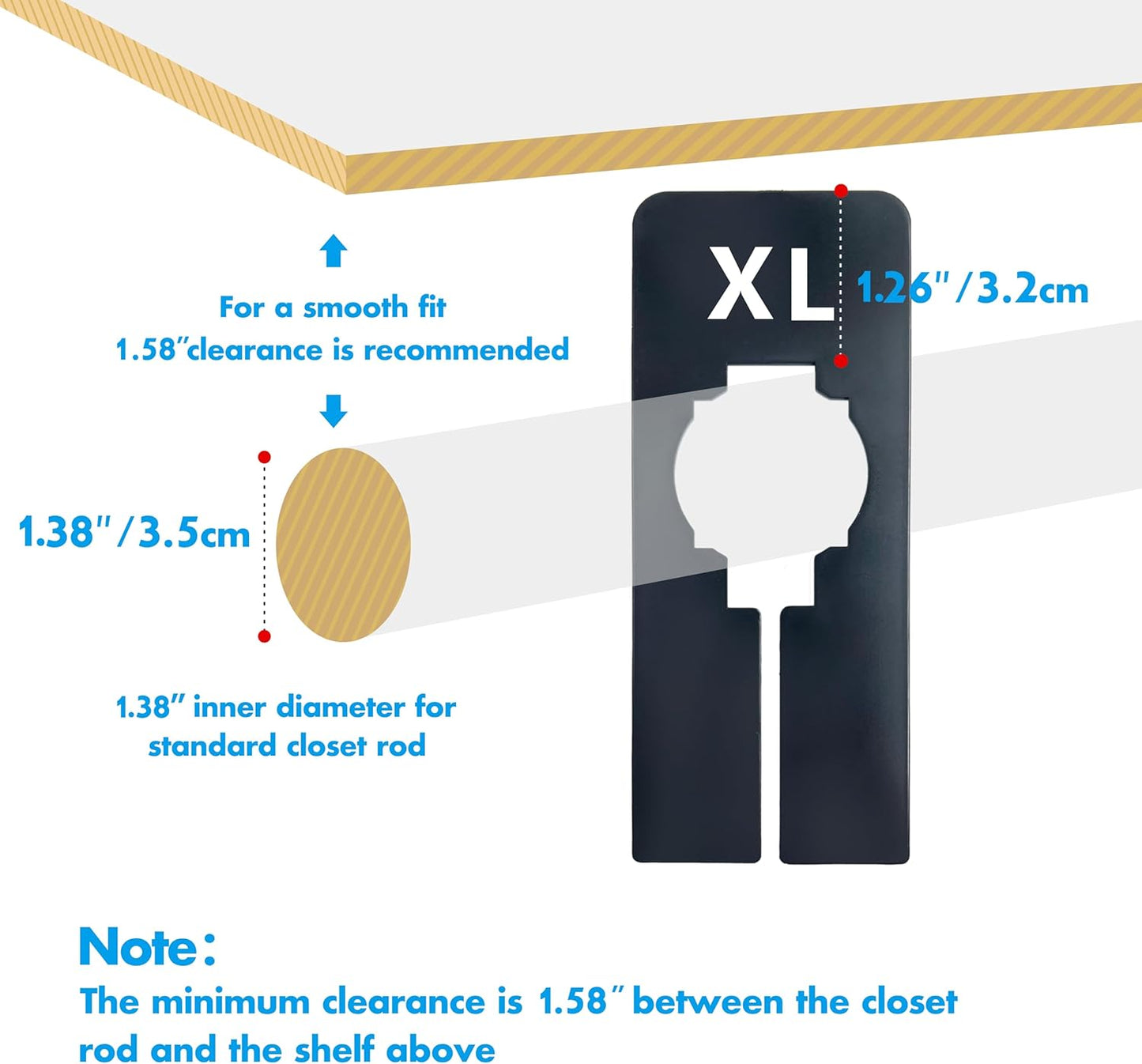 Vantasii 40 Pack Rectangular Black Plastic Clothing Size Closet Rack Dividers Hangers, Preprinted in 8 Sizes XXS, XS, S, M, L, XL, XXL, XXXL (2.5”x 5”, Inner Diameter 1.38”)