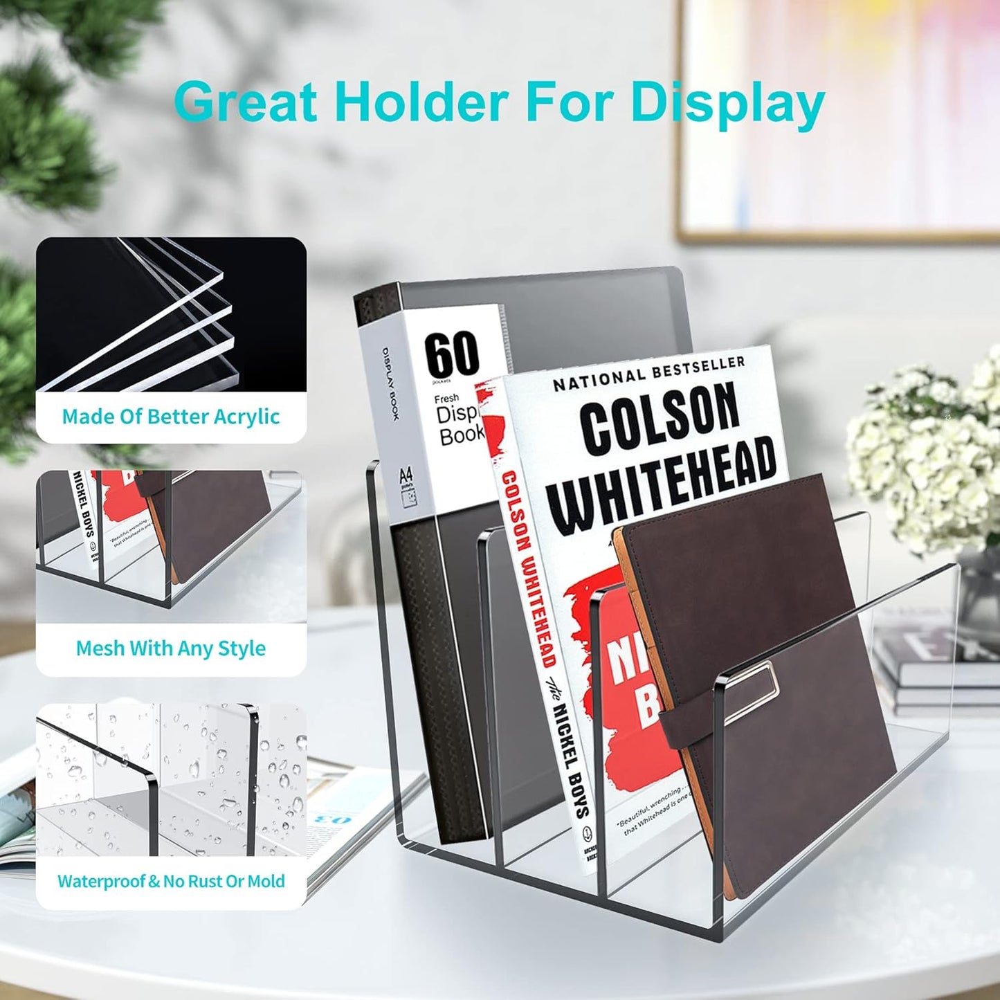 Boloyo Acrylic File Holder,1PC 3 Sections Clear File Organizer Mail Letter Sorter Desktop Folder Holder for Home Office School Envelope Bill Filling Paper Document