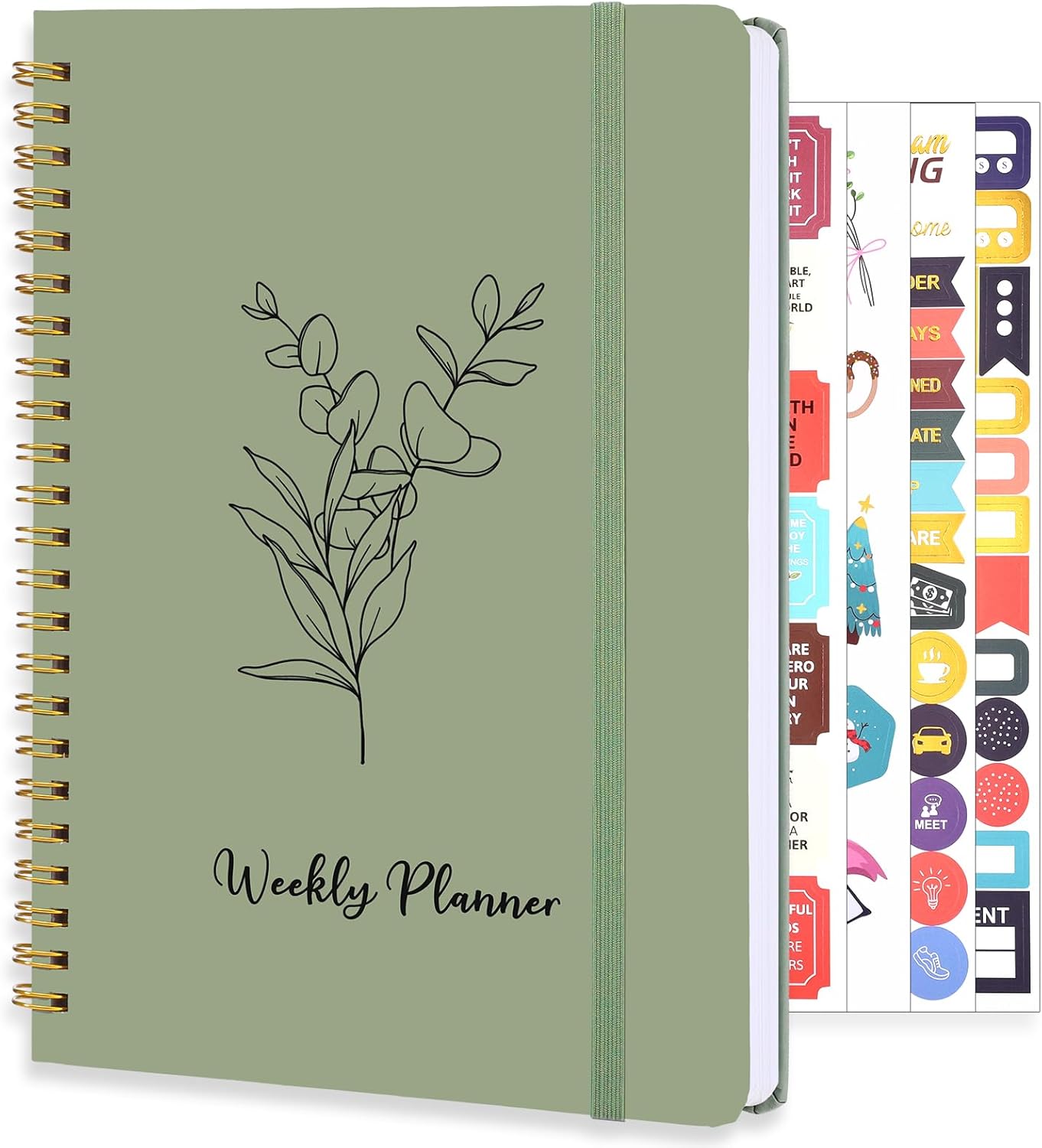 Undated Weekly Planner, A5 Weekly To Do List Notebook with Habit Tracker Spiral Binding Weekly Planner Notebook with Stickers Home Work School Supplies, Sage Green