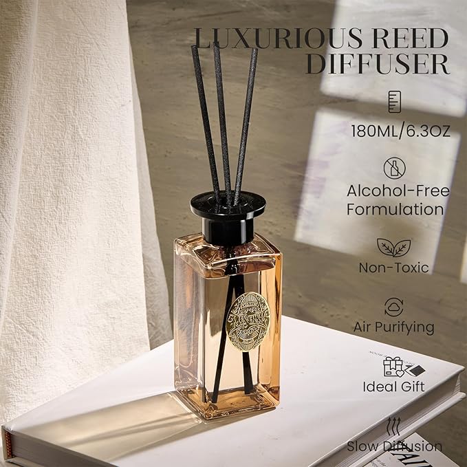 M&SENSE 6.3 oz Large Reed Diffuser Set | Fresh Grapefruit Scent Oil Diffuser with Sticks | Hotel Collection Non-Toxic Essential Oil |for Bedroom Bathroom Living Room