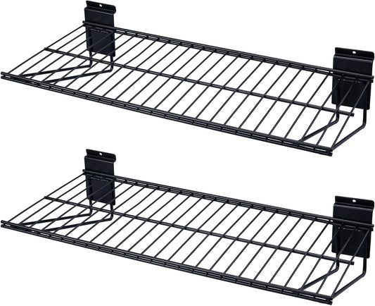 24-Inch Width Slatwall Shelves, Duty Storage Slatwall Shelf, Slat Wall Wire Shelf, Black Slatwall Accessories -2 Pack