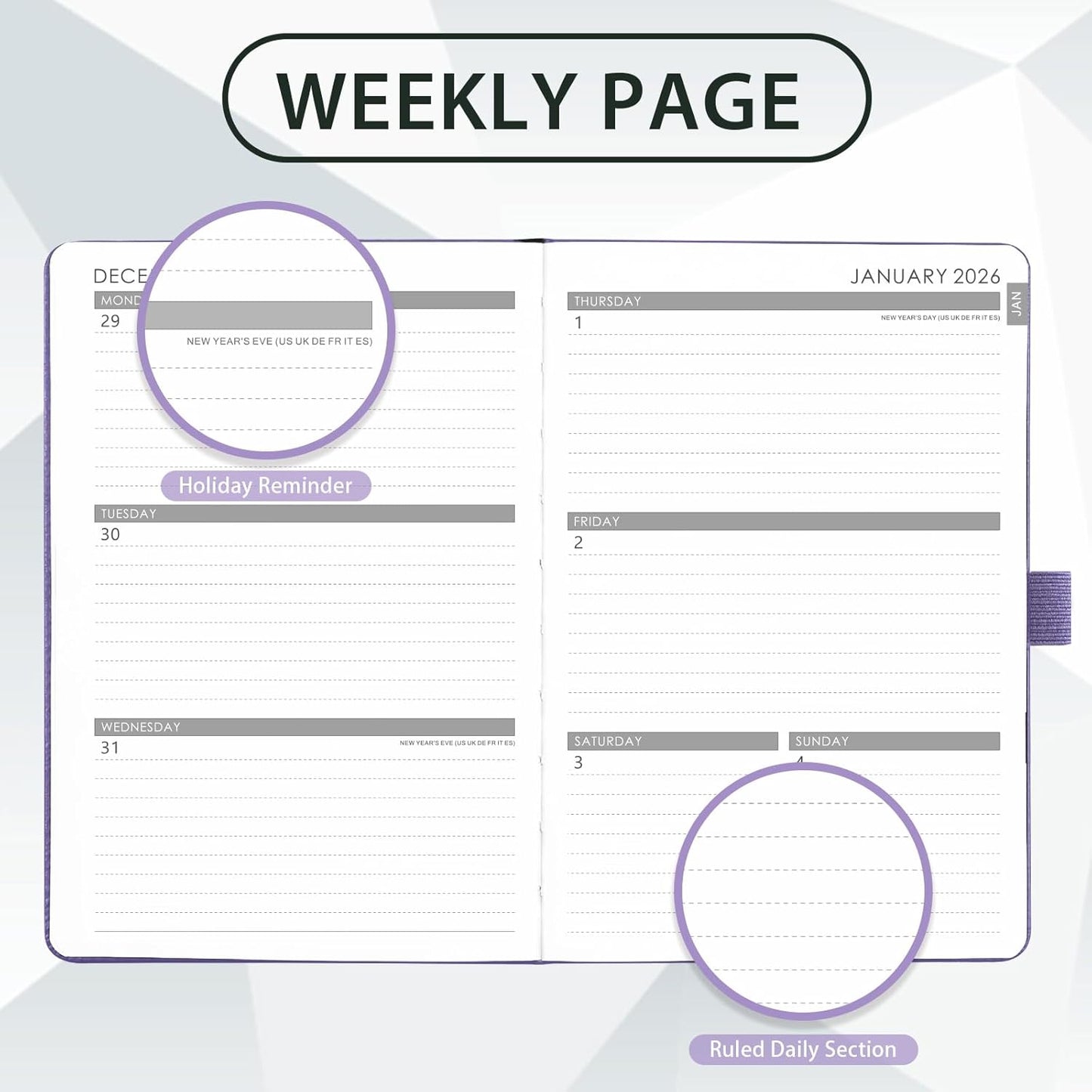 2026 Planner - Planner 2026, 2026 Weekly Monthly Planner, Jan.2026 - Dec.2026, 5.7'' x 8.4'', Thick Paper, Leather Cover, Pen Holder, Back Pocket, Bookmarks, Perfect Daily Organizer - Purple