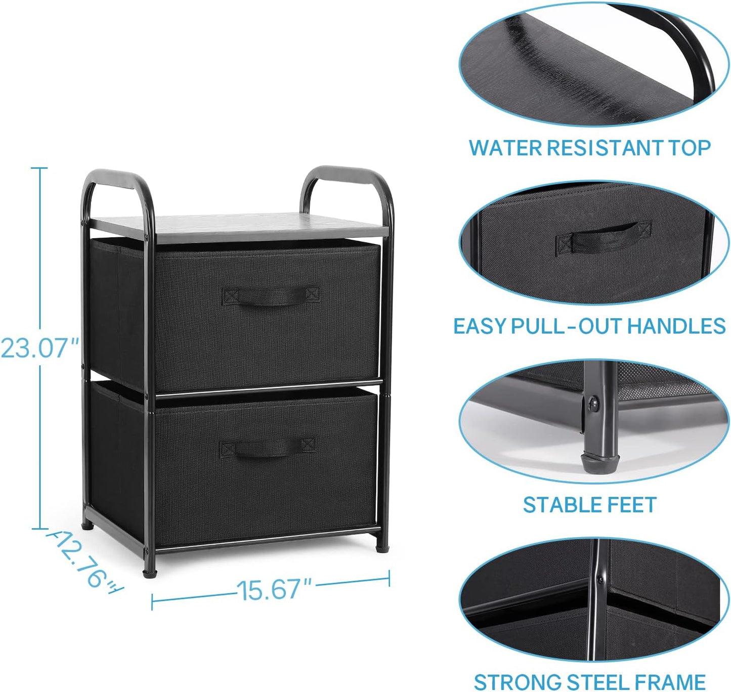 MAX Houser Dresser for Bedroom with 2 Drawers, Wide Chest of Drawers, Fabric Dresser, Storage Organizer Unit with Fabric Bins for Closet, Living Room, Hallway, Nursery,Black