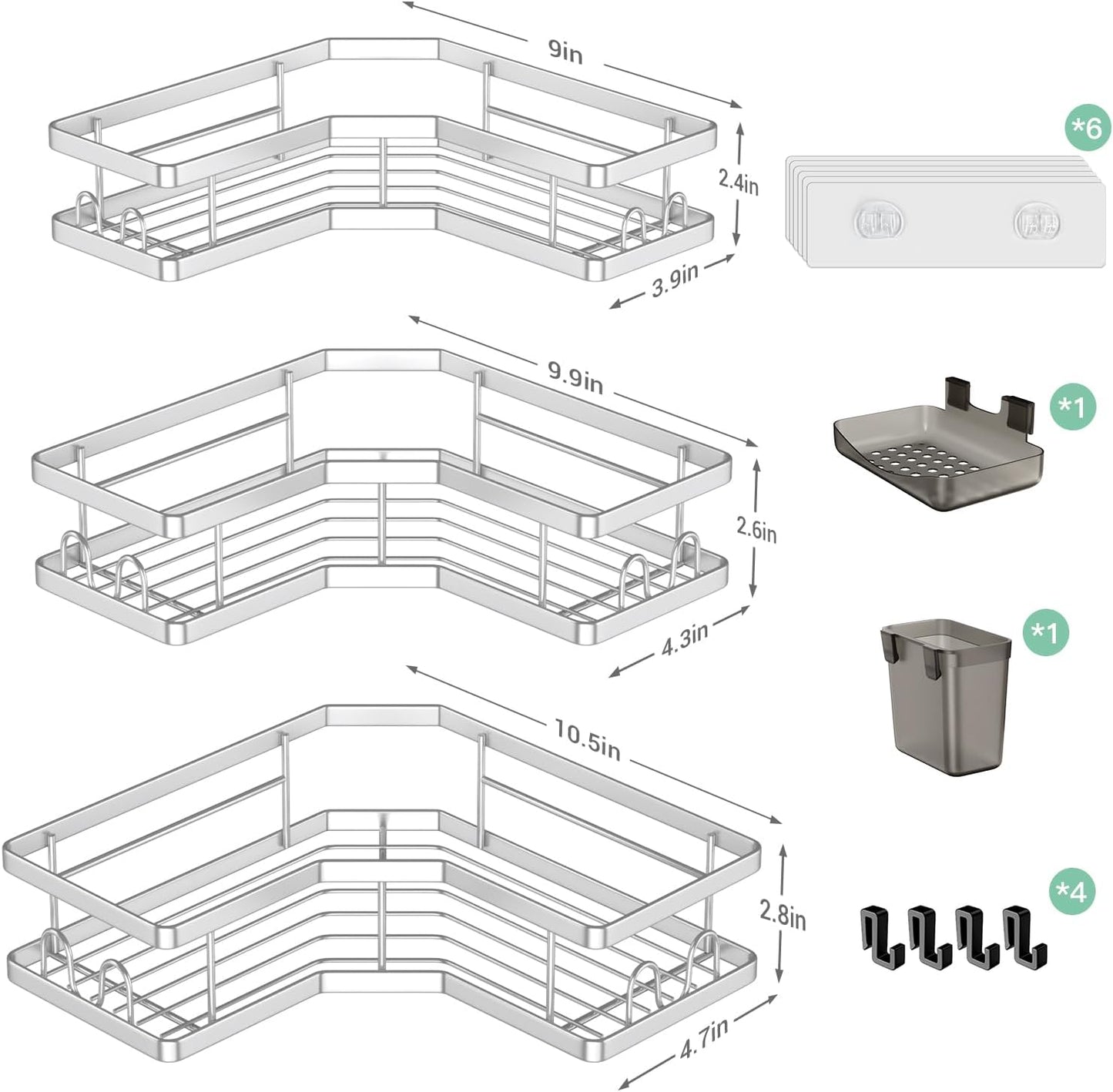 Corner Shower Caddy Bathroom Organizer: Adhesive Shower Rack Bathtub Shelves - 3Pack No Drilling Shower Shelf For Inside Shower - Stainless Steel Rustproof Bathroom Stuff