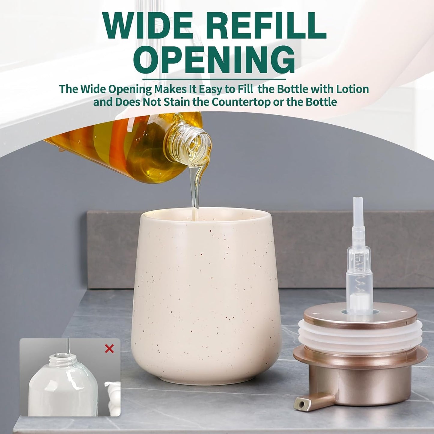 Bosilunlife Hand Soap Dispenser - 12oz Ceramic Soap Dispenser Bathroom Refillable Liquid Soap Pump Dispenser for Bathroom Kitchen Dispenser for Dish Soap with Easy-to-Press Pump